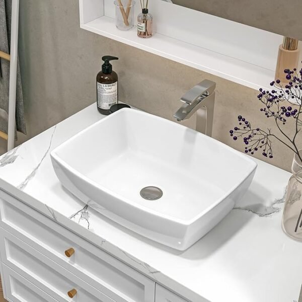 Sinber 19" x 14" x 5" White Rectangular Ceramic Countertop Bathroom Vanity Vessel Sink C4181-OL | (Available in different styles)