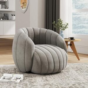 360°Swivel Accent Chair,Modern Living Room Chairs Comfy,Cozy Round Reading Chair,Bedroom Chair for Adults,Teen,Grey,1pcs