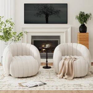 360° Swivel Accent Chair, Velvet Armchair with Lumbar Support, Modern Reading Chair for Living Room, Bedroom, or Office,Beige,2pc