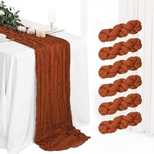 6 Pack Cheesecloth Table Runner 10Ft Boho Gauze Table Runner Cheese Cloth Long Rustic Sheer Table Runner for Wedding Bridal Baby Shower Birthday Party Cake Table Arbor Decorations (Terracotta)