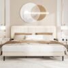 Adjustable Velvet Platform Queen Size Bed with LED Lights, Charging Station & Wooden Slats, Upholstered Bed Frame with Headboard, Noise-Free Mattress Foundation, No Box Spring Required