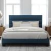 Allewie King Size Platform Bed Frame with Fabric Upholstered Headboard and Wooden Slats Support, Fully Upholstered Mattress Foundation/No Box Spring Needed/Easy Assembly, Navy Blue