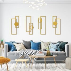 Art3d Metal Wall art, 4 Pieces Abstract Wall Decor for Living Room Dining Room Hallway, 3D Textured Metal Wall Sculptures, Line Art Wall Décor, Minimalist Wall Art Style