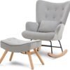 Artechworks Modern Velvet Rocking Chair, Glider Chair with Ottoman Cushion, Nursery Mid Century Upholstered Tufted Chair Rocking Armchair Rocker Accent Chair for Livingroom, Balcony, Grey