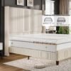 AMERLIFE King Size 62" Corduroy Upholstered Bed Frame, Luxurious Platform Bed with Extra Tall Wingback Headboard and Vertical Stripe, No Box Spring Needed/Solid Wood Slats & Legs/Cream