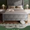 Queen Size Bed Frame with 56" Headboard - 900 LBS Capacity Support, Velvet Upholstered Wingback Platform Bed Frame, Noise Free, Sturdy Wooden Slat Support