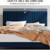 SHA CERLIN Queen Upholstered Platform Bed Frame with Vertical Channel Tufted Velvet Fabric Adjustable Headboard, Wooden Slats Support, Mattress Foundation, Box Spring Optional, Blue