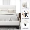 Allewie King Size Platform Bed Frame with Velvet Upholstered Headboard and Wooden Slats Support, Fully Upholstered Mattress Foundation/No Box Spring Needed/Easy Assembly, White