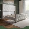 King Size Bed Frame with 56" Headboard - 1000LBS Capacity Support, Velvet Upholstered Wingback Platform Bed Frame, Noise Free, Sturdy Wooden Slat Support