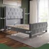Queen Size Bed Frame with 56" Headboard - 900 LBS Capacity Support, Velvet Upholstered Wingback Platform Bed Frame, Noise Free, Sturdy Wooden Slat Support