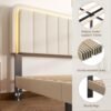 Adjustable Velvet Platform Queen Size Bed with LED Lights, Charging Station & Wooden Slats, Upholstered Bed Frame with Headboard, Noise-Free Mattress Foundation, No Box Spring Required
