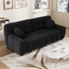 Boucle Cloud Sofa Couch, Comfy Deep Seat Sherpa Couch, 72.8" Upholstered Cozy Teddy 2 Seat Marshmallow Couch with 2 Pillows, Oversized Loveseat Sofa for Living Room, Apartment, Black