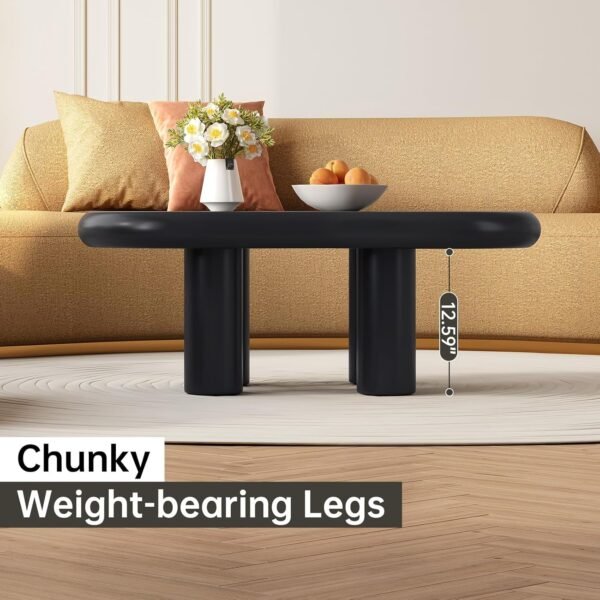 35.82" Black Cloud Coffee Table, Modern Coffee Table with 4 Sturdy Support Legs, Small Black Coffee Table, Round Edge, 2.67" Thick Tabletop,Easy Match for Living Room, Bedroom, Balcony,Patio