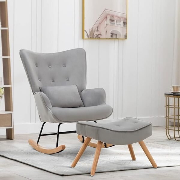 Artechworks Modern Velvet Rocking Chair Grey