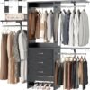 armocity 5FT Small Closet System with 3 Fabric Drawers, 60 Inches Walk In Closet Organizer System With 3 Adjustable Shelves, Heavy Duty Clothes Rack Built-In Garment Rack, 59" L x 16" W x 71" H, Grey
