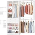 Closet System - 5FT Small Closet System with Drawers, 60" Closet Organizer System with Reversible Hanging Shelving, Closet Systems for Small/Walk-in Closets, White