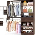 Closet System with Drawer - Reversible 5FT Wood Closet Organizer System with 2 Hanging Rods and Adjustable Shelf, Walk In Closet Organizers with Shoe Rack, Built-In Garment Rack, Black Walnut