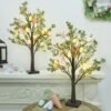 DR.DUDU Easter Decoration Set of 2 Lighted 24 Inch Artificial Tree with Easter Eggs & Colorful LED Lights, Light Up Tabletop Bonsai Tree for Table Home Holiday Spring Decor