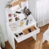 LIKIMIO Small Makeup Vanity Desk with Mirror and Lights, Vanity Table Set with Storage Drawer, Chair and Three Shelves, Bedroom, White