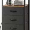 Huuger Nightstand with Charging Station, Side Table with Fabric Drawers, End Table with Open Shelf, Bedside Table with USB Ports and Outlets, Night Stand for Bedroom, Rustic Brown and Black