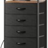 Huuger Nightstand with Charging Station, Side Table with Fabric Drawers, End Table with Open Shelf, Bedside Table with USB Ports and Outlets, Night Stand for Bedroom, Rustic Brown and Black