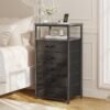 Huuger Nightstand with Charging Station, Side Table with Fabric Drawers, End Table with Open Shelf, Bedside Table with USB Ports and Outlets, Night Stand for Bedroom Charcoal Grey & Black