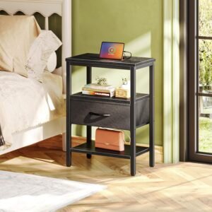 SUPERJARE Nightstand with Charging Station Black