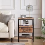 SUPERJARE Nightstand with Charging Station Rustic Brown