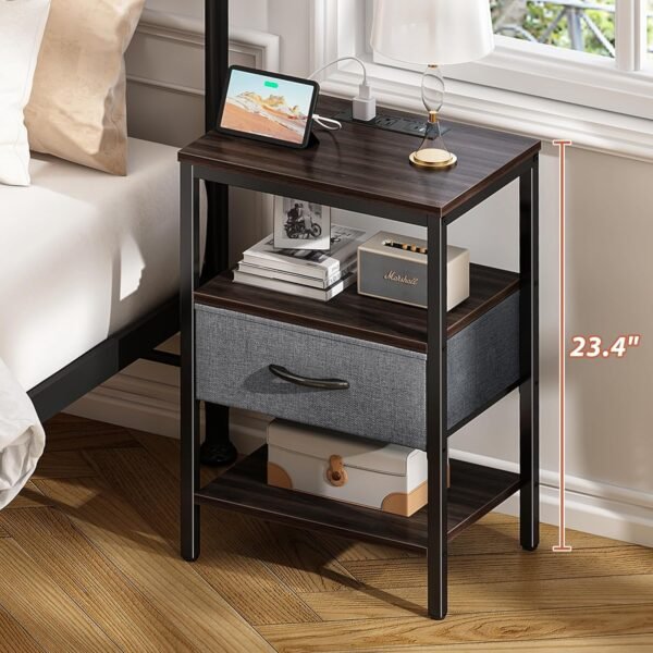 SUPERJARE Nightstand with Charging Station Walnut