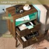 Nightstand with Charging Station and LED Lights,Modern Bedside Table with 2 Storage Drawer and Open Wood Shelf, for Bedroom and Small Spaces,Night Stand with Solid Wood Legs,Walnut Brown