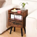 Yoobure Night Stand with Fabric Drawer Berry Brown