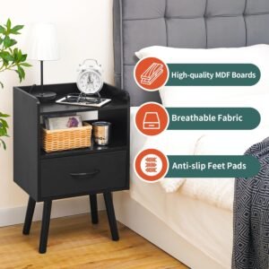 Yoobure Night Stand with Fabric Drawer Black