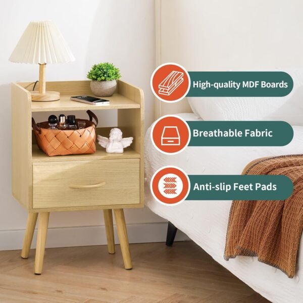 Yoobure Night Stand with Fabric Drawer Natural