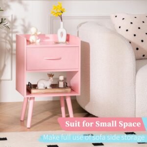 Yoobure Night Stand with Fabric Drawer Pink