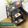 Huuger Nightstand with Charging Station, Side Table with Fabric Drawers, End Table with Open Shelf, Bedside Table with USB Ports and Outlets, Night Stand for Bedroom Charcoal Grey & Black