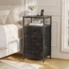 Huuger Nightstand with Charging Station, Side Table with Fabric Drawers, End Table with Open Shelf, Bedside Table with USB Ports and Outlets, Night Stand for Bedroom Charcoal Grey & Black