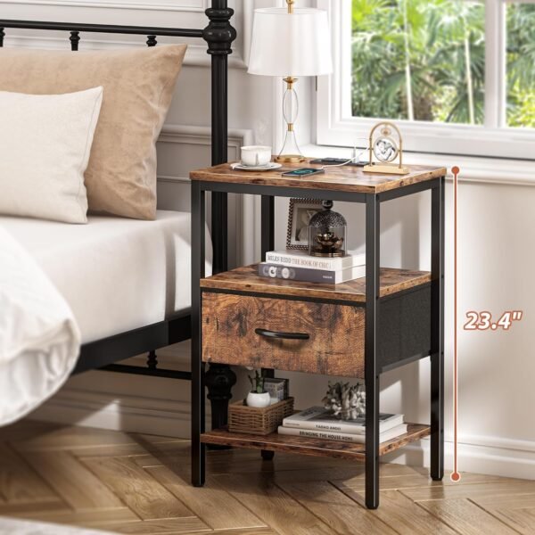 SUPERJARE Nightstand with Charging Station Rustic Brown