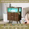 Nightstand with Charging Station and LED Lights,Modern Bedside Table with 2 Storage Drawer and Open Wood Shelf, for Bedroom and Small Spaces,Night Stand with Solid Wood Legs,Walnut Brown