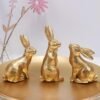 Glintoper 3 Pack Easter Bunny Figurines Decor, Mini Resin Golden Bunnies Spring Sculpture Tabletop Ornament, Rabbits Festival Present for Garden Home Table Office Dining Room Mantle Party Supplies