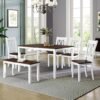 Harper & Bright Designs 6-Piece Dining Set with Bench, Farmhouse Rustic Kitchen Table Set with Wood Table, Bench and 4 Cross Back Dining Chairs, White+Cherry