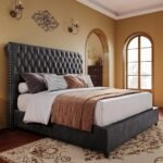 King Size Bed Frame and Headboard Upholstered Bed Frame King with 52.8” Tall Headboard/Dark Grey