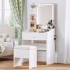 LIKIMIO Small Makeup Vanity Desk with Mirror and Lights, Vanity Table Set with Storage Drawer, Chair and Three Shelves, Bedroom, White