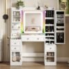 Maupvit Makeup Vanity Desk with LED Lighted Mirror and Power Strip and RGB Lights,White Vanity Table with Jewelry Cabinet,Large Dressing Table with 4 Drawers,3 Storage Cabinet and Lots Open Shelves