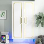 Modern 70in LED 2 Doors Armoires Wardrobe Closet&Cabinet with Hanging Rod,Bedroom Armoires with RGB LED 6000-color Lights,Wardrobe Clothes Organizer (White-2 Door Armoires)