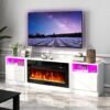 oneinmil Fireplace TV Stand with 36" Electric Fireplace, LED Light Entertainment Center with Modern Wood Texture, Highlight Storage Cabinet for TVs Up to 90", 79 inches, White