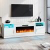 PUKAMI Fireplace TV Stand for TVs Up to 80" TV with 36" Electric Fireplace,Entertainment Center with Fireplace,TV Stand with Fireplace LED Light,Entertainment Stand (White and White, 70inch)