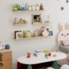 Fun Memories Picture Ledge Shelf, 24 Inch Long Floating Shelves Set of 6, Picture Shelf for Wall with Lip, Large Nursery Book Shelves for Storage, Wall Shelves for Living Room Bedroom Kitchen, Oak