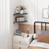 Homode Set of 2 Corner Floating Shelves with Cord Hole Rustic Grey
