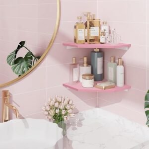 Homode Corner Wall Shelf with Cord Hole Pink