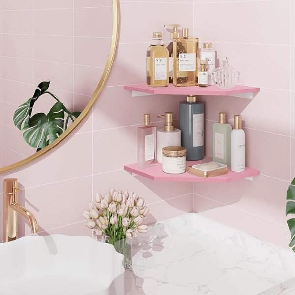 Homode Corner Wall Shelf with Cord Hole Pink